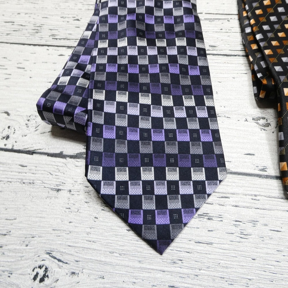 Harve Benard Tie Set Mens One Size Black Purple Geometric 100% Silk Lot Of 2 - Picture 2 of 9